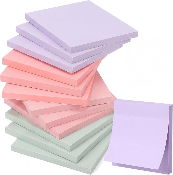 Thenshop 12 Pads Macaron Pastel Sticky Notes 3''x3'', Self Stick Notes Pads by Thenshop
