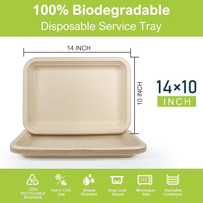 10-Pack Food Plates, Rectangular Paper Plate, Microwave-Safe, Soak-Proof - Image 2