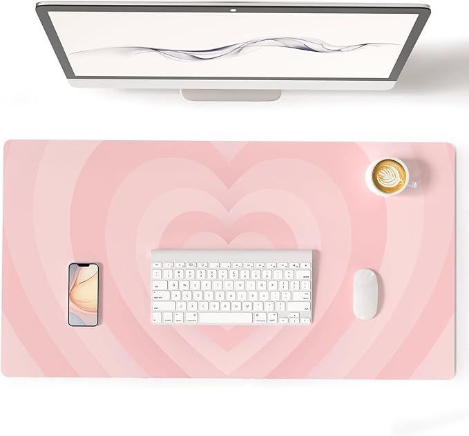 Colorful Star Large Mouse Pad Pink, Girly Desk Mat Aesthetic PU Leather Laptop by ColorfulStar
