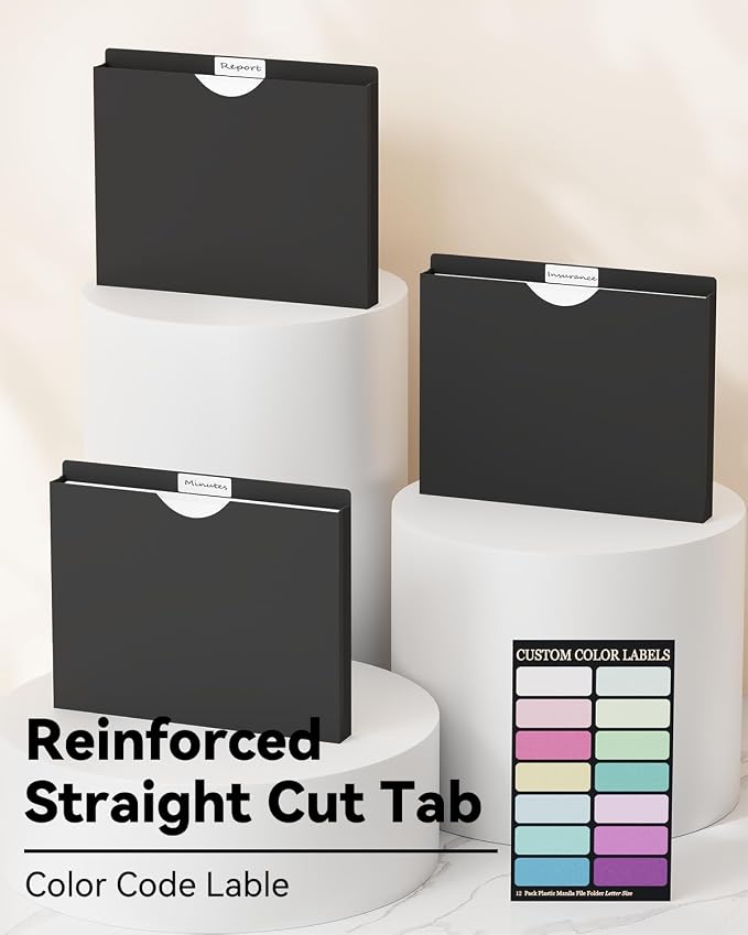 ANSOOK Plastic File Jackets & File Pockets, 12 Pack Manila File Folders Letter - Image 5
