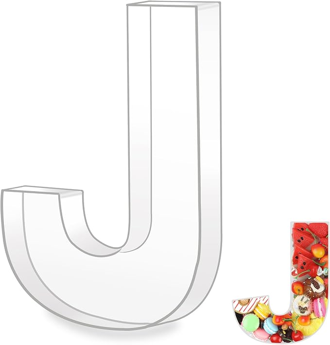 10" J Clear Acrylic Letter Charcuterie Board Box, Reusable Fillable Decorative by Esmorah