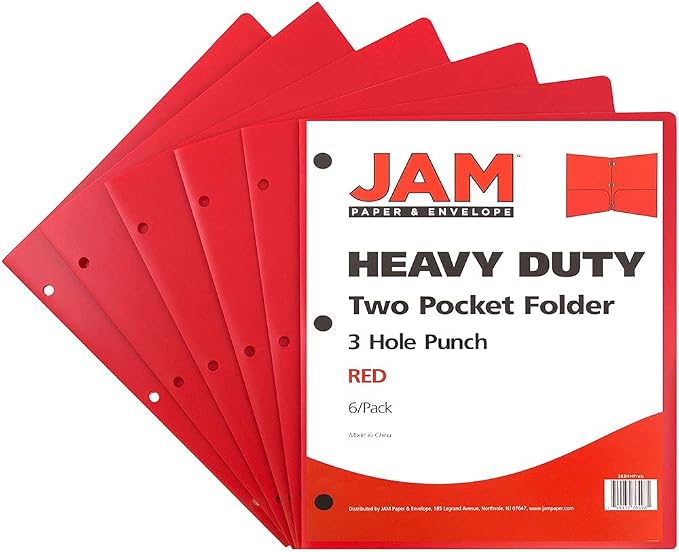 JAM PAPER Heavy Duty Plastic 3 Hole Punch Pocket Folders - Image 2