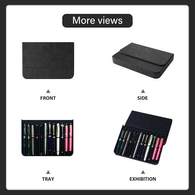 MIVLXLX PU Leather 12 Fountain Pen/Pencil Tray Case Organizer, Fashion Design - Image 5