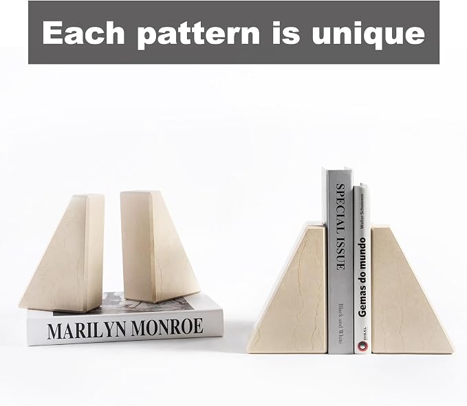 Marble Bookend for Heavy Books, Decorative Bookends for Shelves, Durable and - Image 3