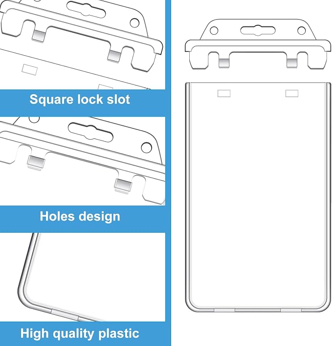 Tinlade 400 Pack Permanent Locking Hard Plastic Badge Holder Vertical Clear ID - Image 3