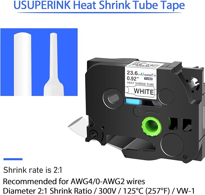 USUPERINK 5PK Compatible for Ptouch HSe-251 HSe251 HS-251 HS251 23.6mm 1 inch Black on White Heat Shrink Tube Label Tape for PT-D600 E500 E500VP E550W PT-P700 PT-P750WVP Label Maker-DeskLoop Office