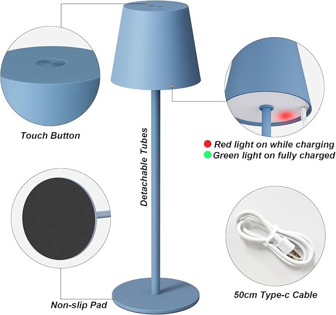 Kakanuo Cordless Table Lamp Rechargeable Blue - Image 4