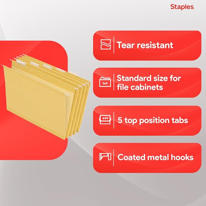 Staples Hanging File Folders, Letter Size, Durable Construction – 25/Box - Image 5