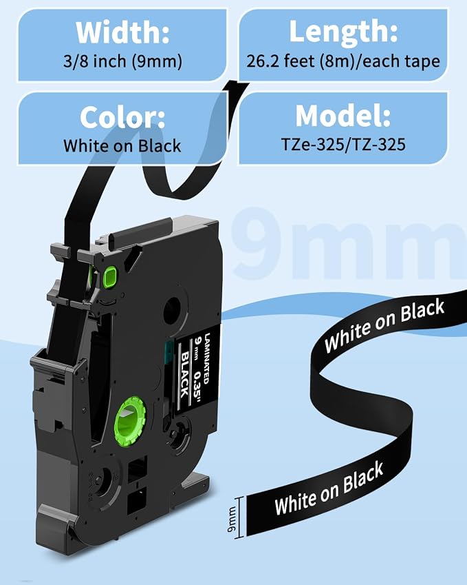 9mm Label Maker Tape White on Black Replacement - Image 8