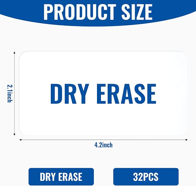 32 Pcs Dry Erase Magnetic Labels, 4.2" x 2.1" White | Reusable Writable - Image 2