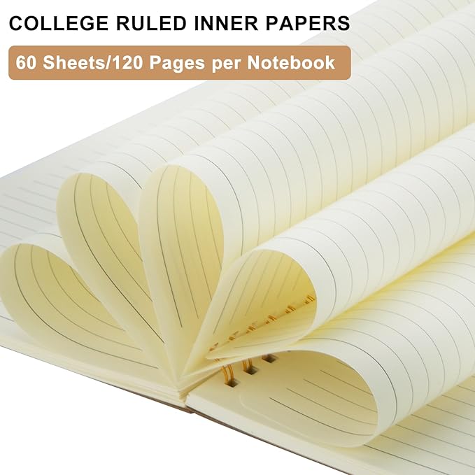 Ruled Spiral Notebook - 6 Pack Lined Notebooks for Work School - A5 Journals Bulk, Soft Cover Travel Journal Spiral for Writing Drawing, 8.2" X 5.8", 60 Sheets/120 Pages-DeskLoop Office