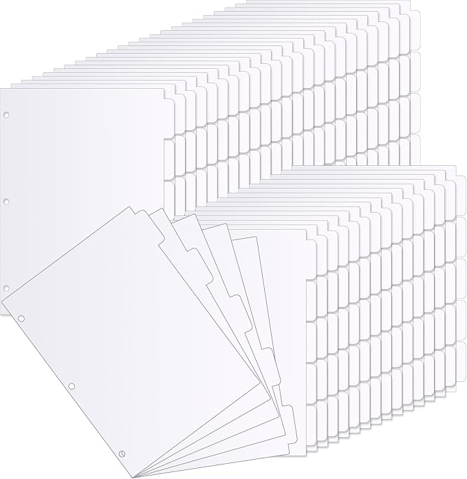 Thenshop 40 Sets/200 Pack Binder Dividers, Letter Size 9 X11.5 Inch 5 Tab by Thenshop