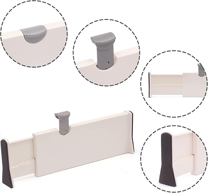DIOMMELL 12 Pack Adjustable Plastic Drawer Dividers, White, 4"H x 11"-17"L, Expandable Organizers for Kitchen, Bedroom, Closet, Bathroom & Office Drawers-DeskLoop Office