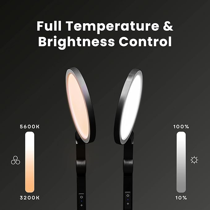 LUME CUBE Edge Light 2.0 LED Black Desk Lamp | Dimmable Home Office Desk Light with USB Charging Port & Strong Swing Arm | Adjustable Color Temperature and Brightness | Circle Webcam Light-DeskLoop Office