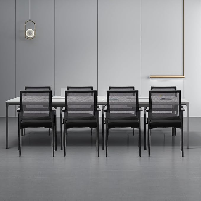 Desk Chair No Wheels, Arm Chair with Ergonomic Lumbar Support and Thickened Seats Cushion, Waiting Room Chairs for Office School Church Guest Reception, Black-DeskLoop Office