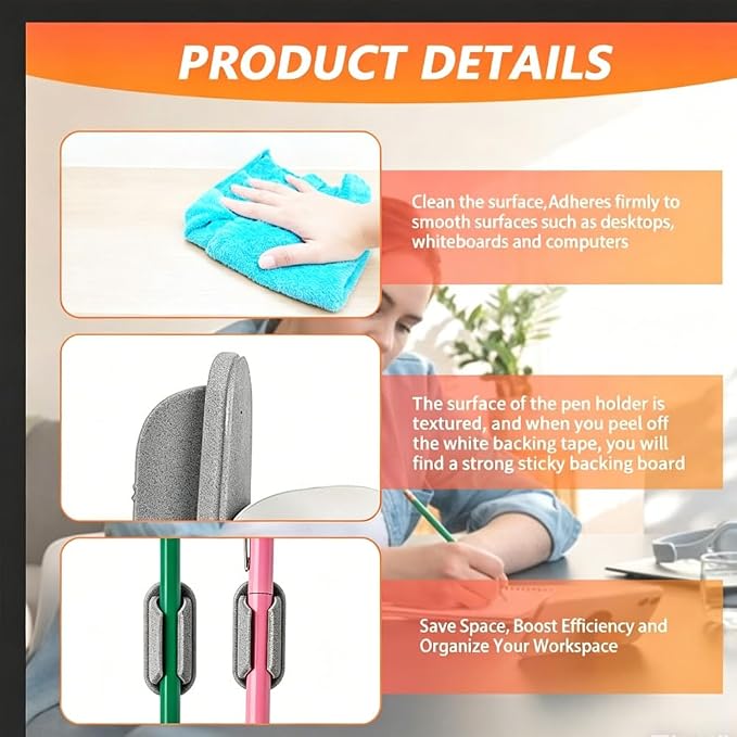 40 PCS Adhesive Pencil Holders for Desk, Silicone Pencil Holder - Image 5