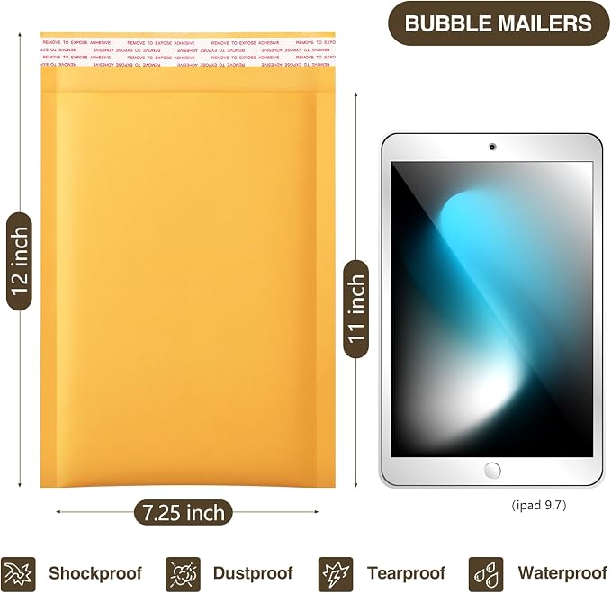 UCGOU Kraft Bubble Mailers 7.25x12 Inch Usable Size 7.25x11 Inch 40 Pack Yellow - Image 2