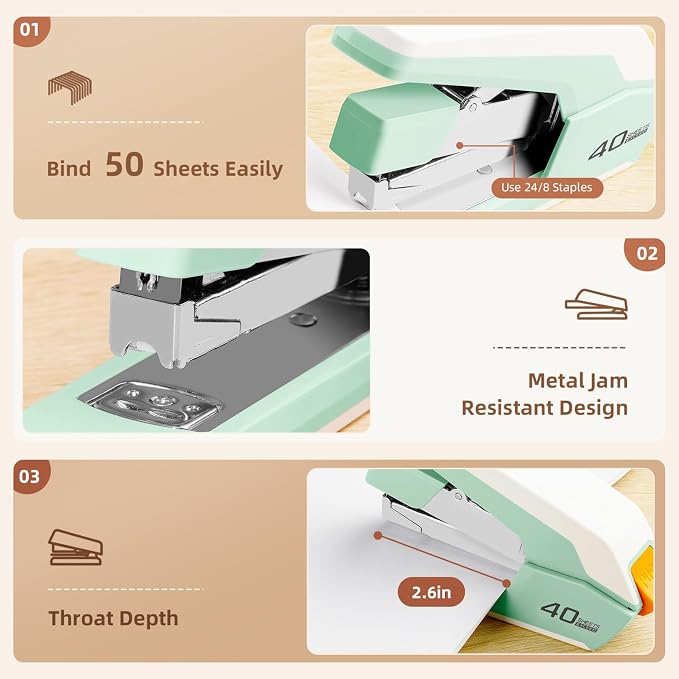 Deli Effortless Desktop Stapler, Heavy Duty Stapler, 40-50 Sheet Capacity - Image 5