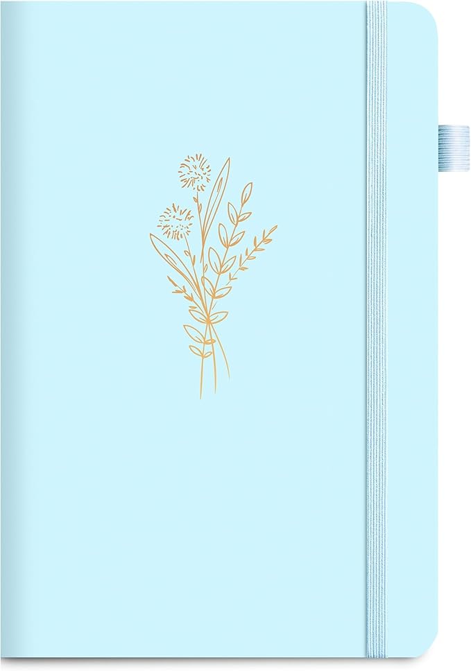 Lined Journal Notebook for Women Cute Leather Journaling Notebooks for Writing 192 Pages A5 Hardcover Aesthetic Floral Diary, 5.7 x 8.3 In, Blue-DeskLoop Office