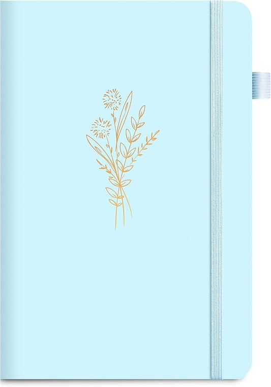 Lined Journal Notebook for Women Cute Leather Journaling Notebooks for Writing 192 Pages A5 Hardcover Aesthetic Floral Diary, 5.7 x 8.3 In, Blue-DeskLoop Office