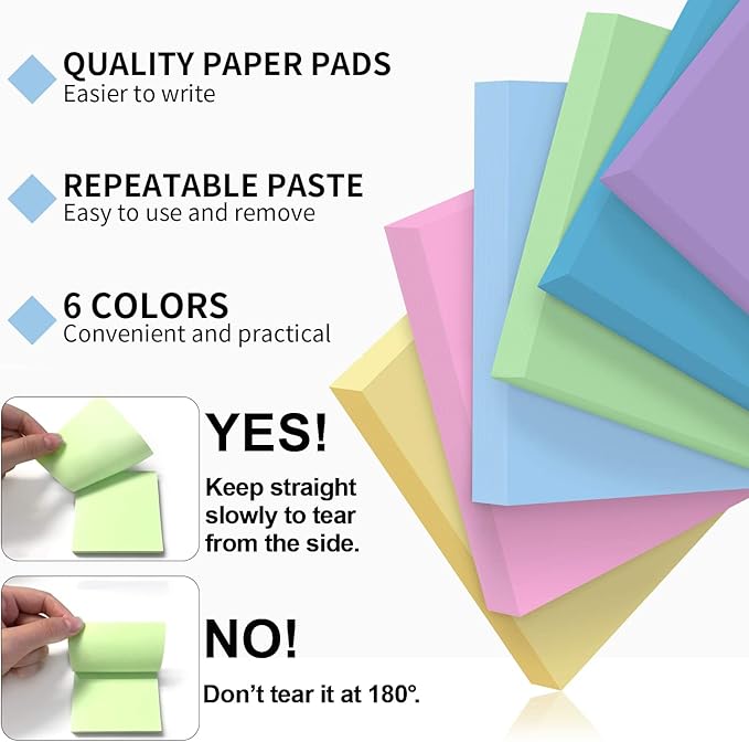 MyLifeUNIT Sticky Notes 3x3, Bulk Pack 54 Note Pads 5400 Sheets for Daily Reminder, Self-Stick Notes with 6 Assorted Colors-DeskLoop Office