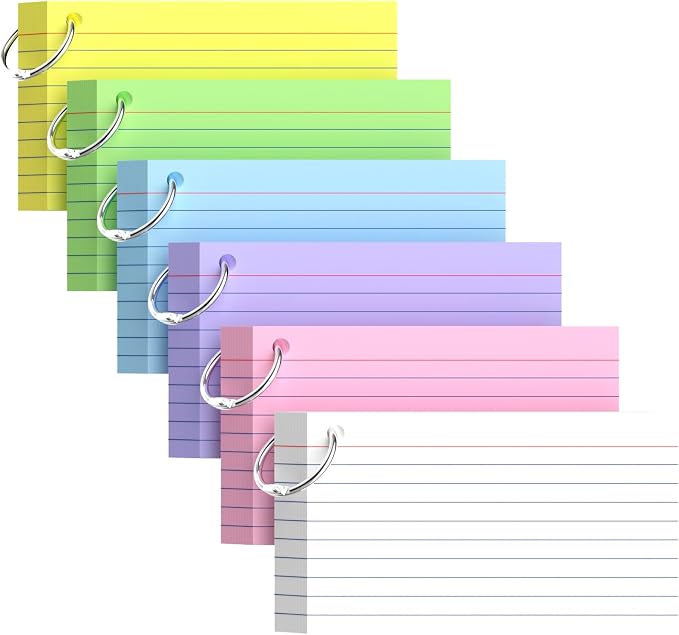 Colored Index Cards 3x5, 6 Colors Note Cards 3x5, 50 Sheets Each Pack, Heavy by Aidunmis
