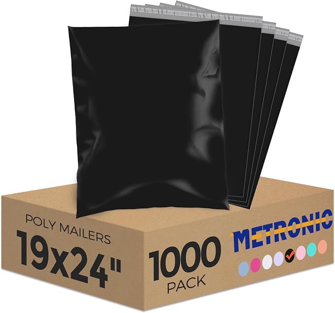 Metronic Large Poly Mailers 19x24 1000PCS Black, Bulk Shipping Bags Envelopes by METRONIC