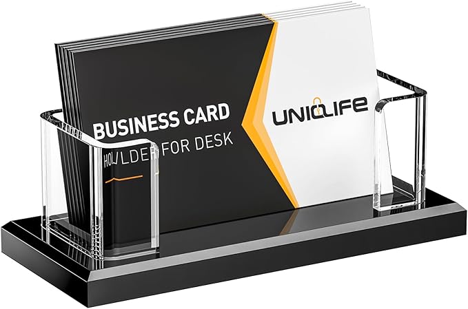 Uniclife Acrylic Business Card Holder for Desk 1 Slot Clear Horizontal Business Card Stand for Men & Women Desktop Name Card Display Stand Card Organizer for Office Home Exhibition, 60 Card Capacity-DeskLoop Office