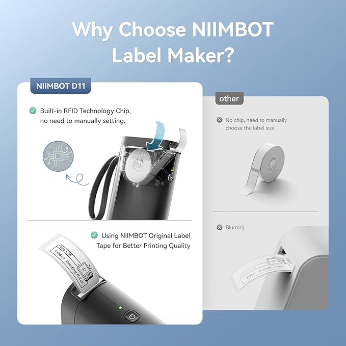 NIIMBOT Label Maker Machine D11 Label Printer Portable Wireless Connection Multiple Templates Available for Phone Easy to Use Office Home Organization USB Rechargeable-DeskLoop Office