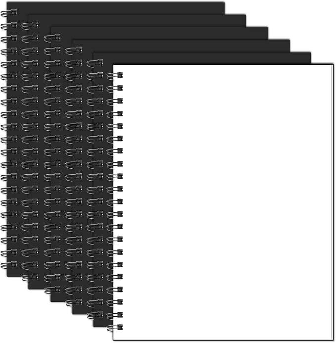 Blank Spiral Notebook, 8.5" x 11" Hardcover Sketch Book, 6 Pack Large Blank by Ouzoustate