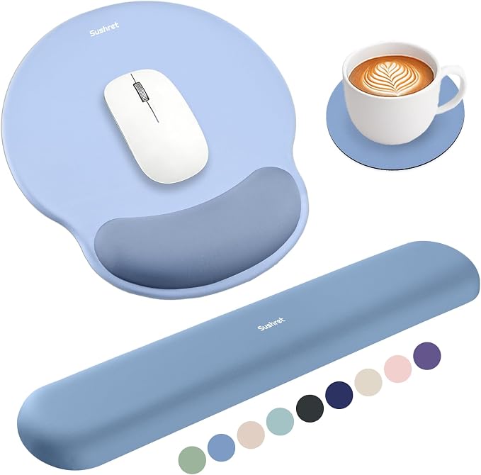 Sushret Mouse Pad and Keyboard Wrist Rest, 3-in-1 Gel Memory Foam Ergonomic by Sushret
