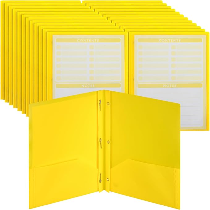 Mr. Pen- Plastic Folders with Pockets and Prongs, 24 Pack, Letter Size | Yellow by MrPen