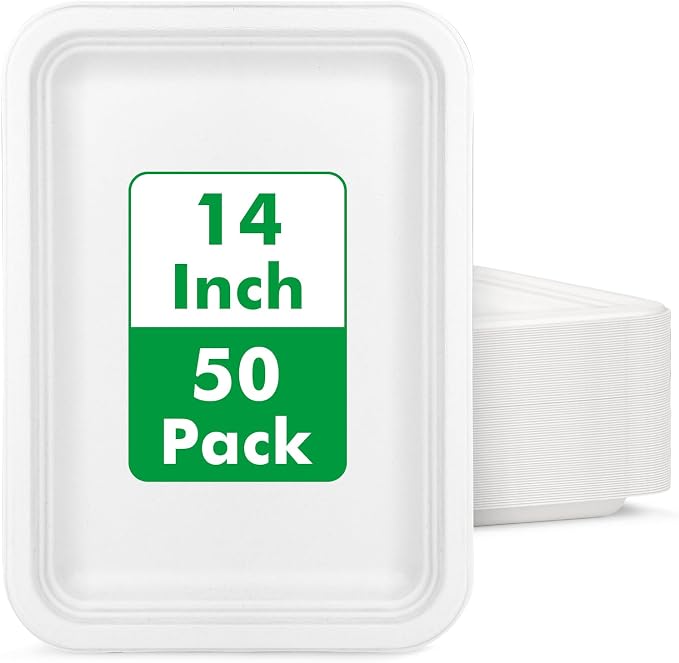 50 Pack 14 Inch Disposable Food Trays, Heavy Duty Large Paper Plates by Uniecocus