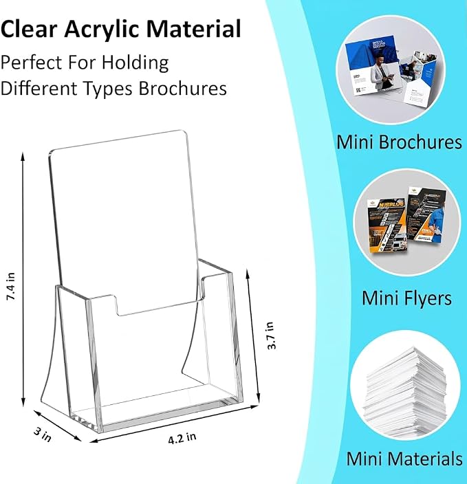 Acrylic Brochure Holder 4 Inch, 6 Pack Clear Brochure Display Stand, Plastic - Image 2