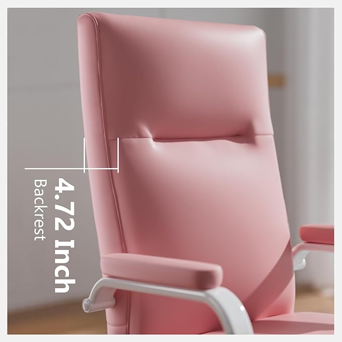 Pink Desk Chair, High Back Leather Executive Office Chair for Girl and Women, Adjustable Height Computer Desk Chairs with Wheels and Arms-DeskLoop Office