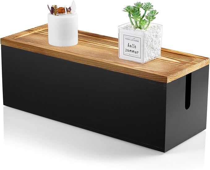 Bivvclaz Large Cable Management Box, Wooden Cord Organizer Box by Bivvclaz
