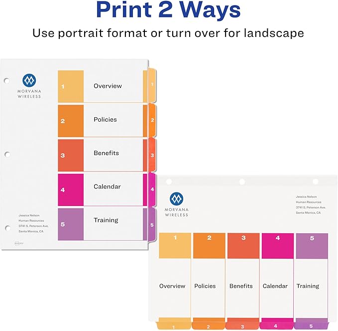 Avery 5 Tab Dividers for 3 Ring Binders, Customizable Table of Contents - Image 3
