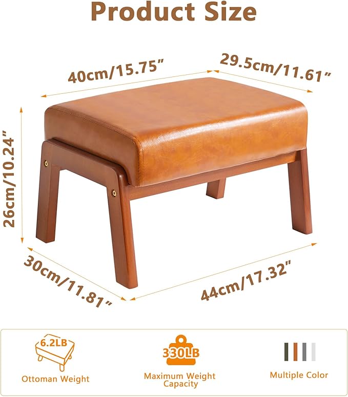 IBUYKE 10.2” H Small Foot Stool Ottoman, Rectangle PU Faux Leather Foot Rest with Padded Seat and Wood Legs, Modern Ottoman Foot Rest for Living Room Bedroom Couch Office, Yellowish-Brown WBD013J-DeskLoop Office