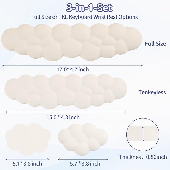 Sushret Cloud Wrist Rest Keyboard, Cloud Keyboard Wrist Pad Set - Image 7