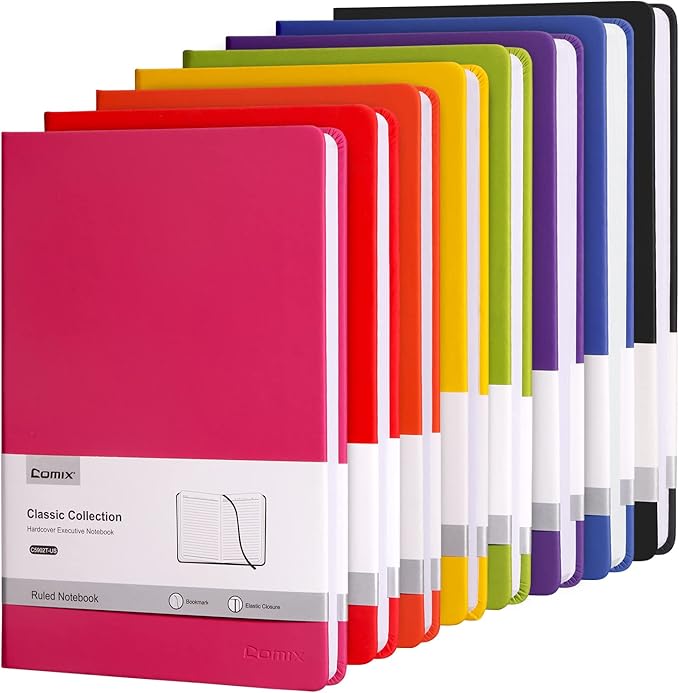 Comix 8 Pack Lined Journal Notebooks for Work, 240 Pages, 5.5"x8.3", Hardcover, A5 Medium College Ruled, Journaling Notebooks for Notes-taking, Fits for Office School Home-DeskLoop Office