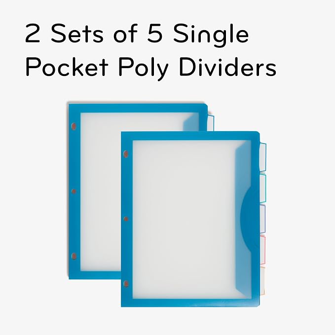 U Brands Poly 5-Tab Three Ring Binder Dividers - Image 2