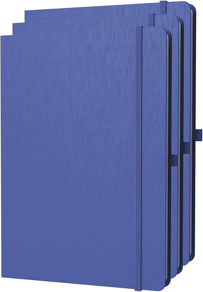 A4 Lined Journal Notebook, 8mm Ruled Notepad, Journaling for Writing, Work, School, Travel and Note Taking, Hardcover 160 Pages (80 Sheets) 8.27 x 11.6 inches (3 Pack Blue)-DeskLoop Office