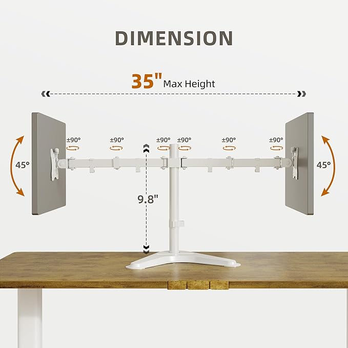 Claiks Dual Monitor Mount, Ergonomic Adjustable Monitor Arm for Max 32 inch Screens, Adjustable Computer Monitor Stand up to 40 lbs, VESA Mounting Holes 75&100mm, White-DeskLoop Office