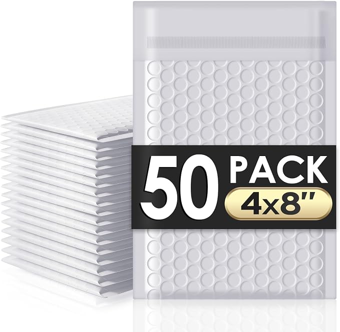 packbabol Bubble Mailers 4x8" 50 Pack Grey and White Padded Envelopes Mailers by packbabol