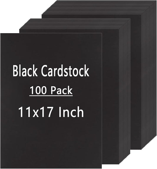 QTLCOHD 100 Sheets Black Cardstock 11 x 17 Inches Black Construction Paper Bulk by WelcomeToQTLCOHD