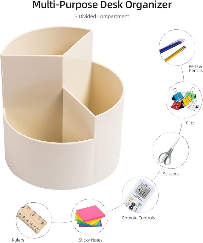 Desk Pencil Pen Holder, 3 Slots 360-Degree Spinning Organizers, Desktop Storage - Image 3