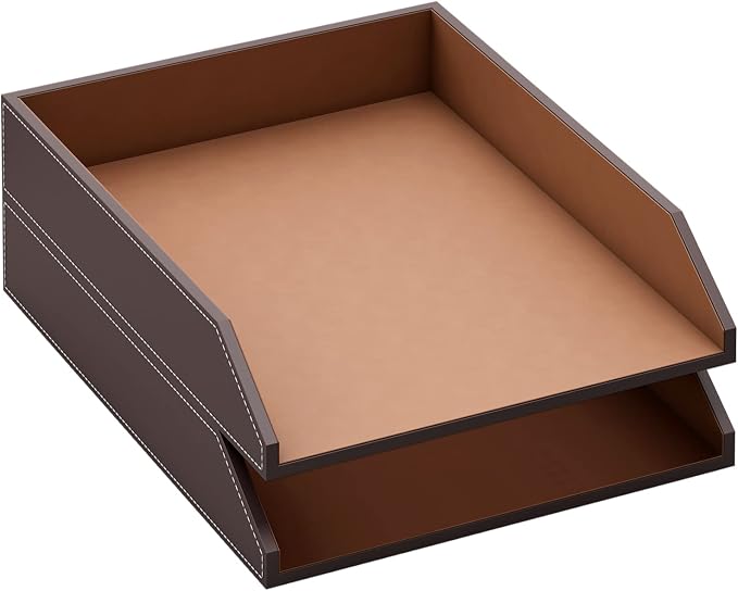 Leather Letter Tray, Thipoten Stackable Desk Organizer Holder by THIPOTEN