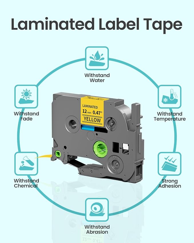 2-Pack Label Maker Tape 12mm 0.47" Yellow Replacement - Image 5