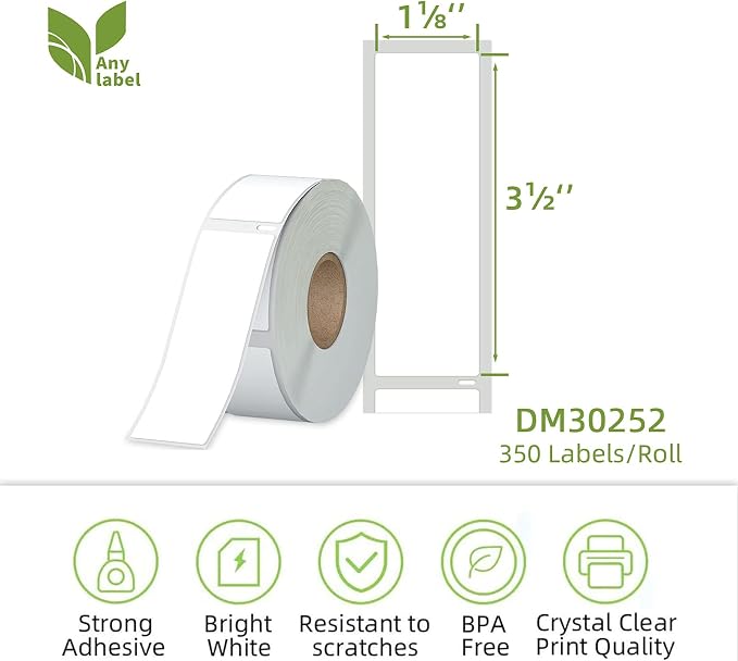 Compatible 1-1/8" x 3-1/2" Direct Thermal Labels Replacement - Image 2