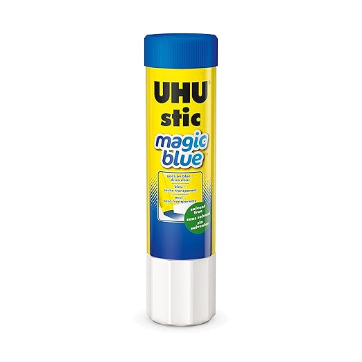 UHU Colored Glue Stick, 0.74oz Blue, rubs on Blue & Dries Clear, Washable, Solvent Free, Screw on Cap, Pack of 12, 9U 99602-DeskLoop Office